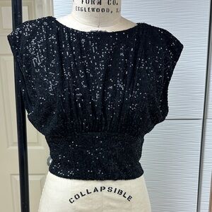 Elegant Black Sequin Crop Vest/Top